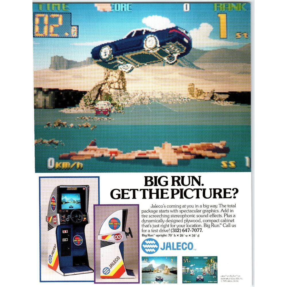 1986 Jaleco Big Run Arcade Racing Game Flyer Vintage Promo